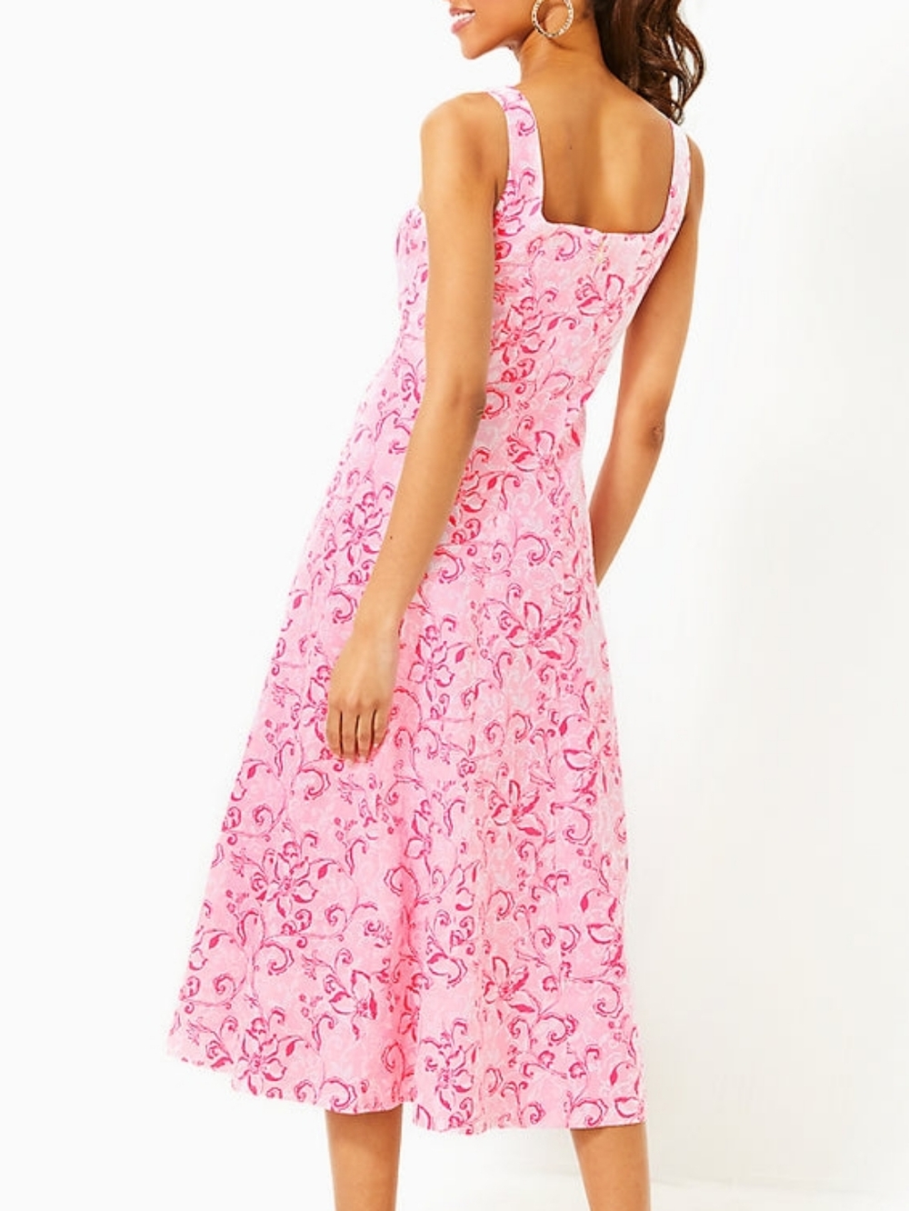 Lilly Pullitzer Conch Shell Pink Calina Linen Midi Dress Flamingle Garden 2 NWT - Picture 2 of 12